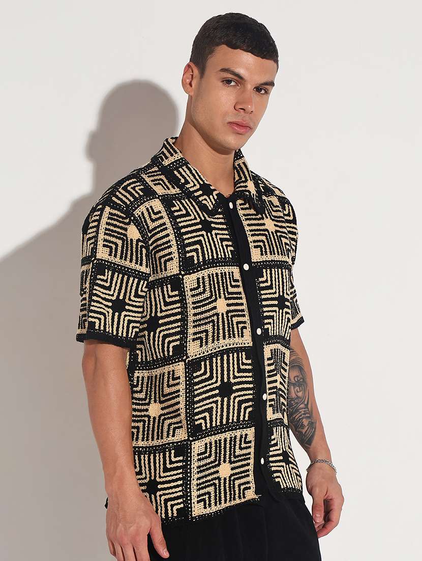 men self design short sleeve loose fit casual shirt - 22086123 -  Standard Image - 2