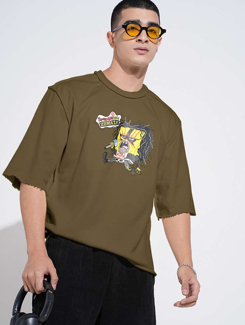 men chest print short sleeve oversized t-shirt