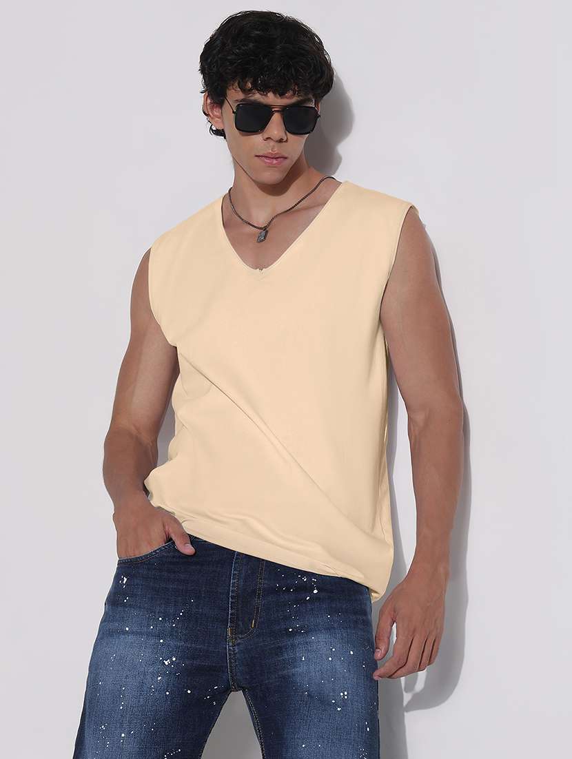 men solid sleeveless regular fit t-shirt - 22086201 -  Standard Image - 2
