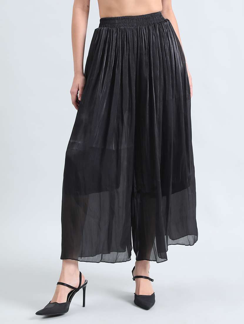 women black solid mid rise flared palazzo - 22086209 - Zoom Image - 0