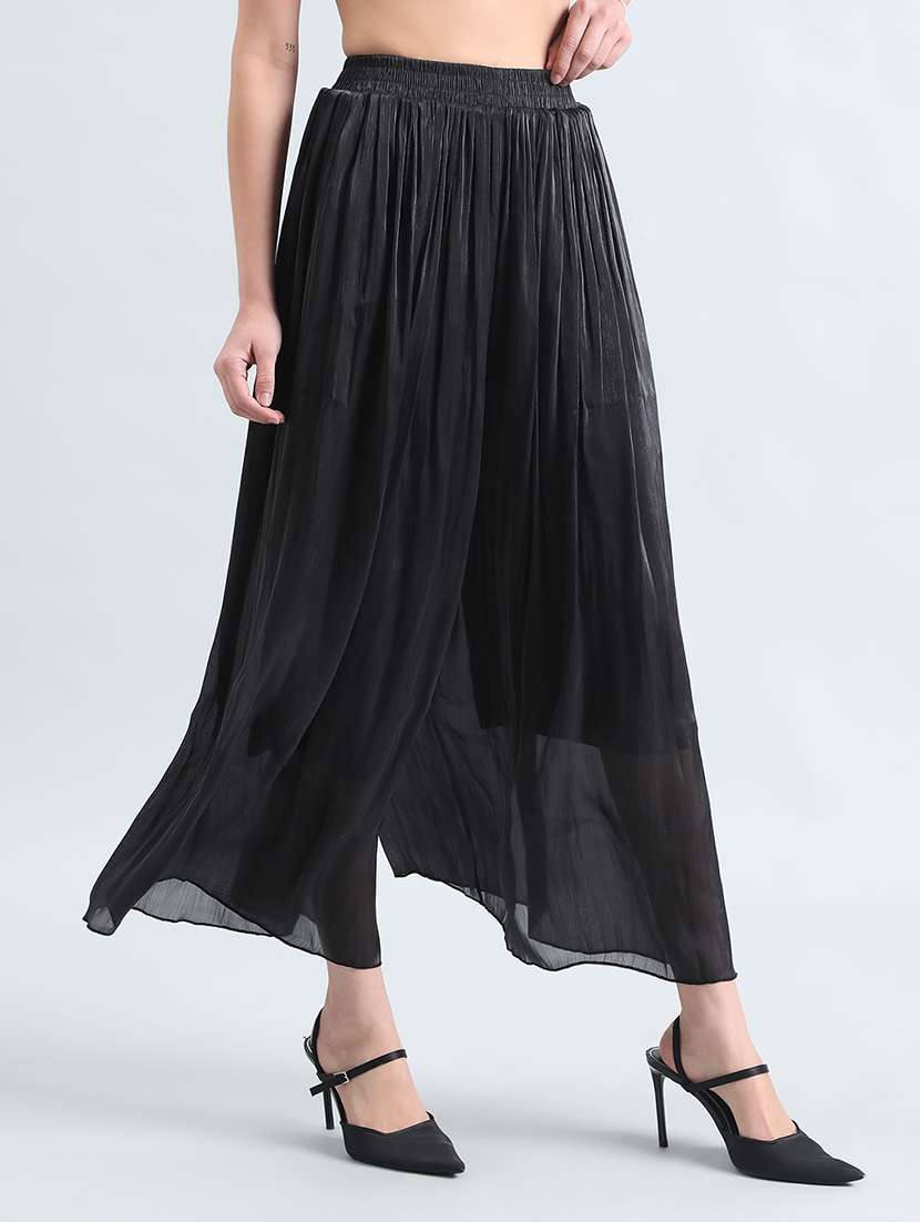 women black solid mid rise flared palazzo - 22086209 - Standard Image - 2