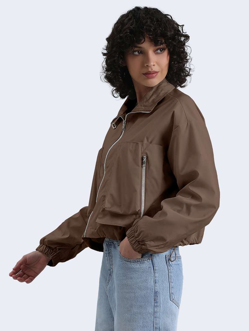 women solid long sleeve cropped biker jacket - 22086217 - Standard Image - 2
