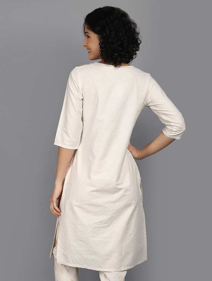 women foil printed three quarter sleeve straight kurta - 22086228 -  Standard Image - 2