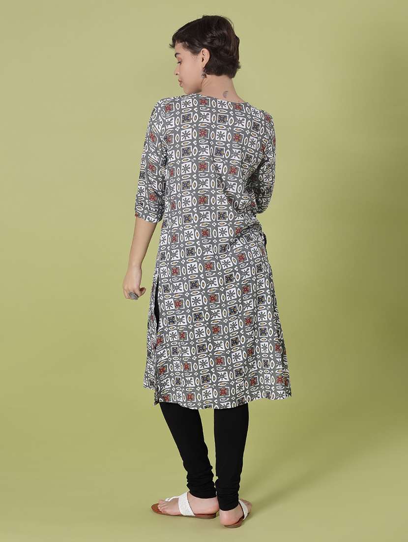 women printed three quarter sleeve straight kurta - 22086229 -  Standard Image - 2