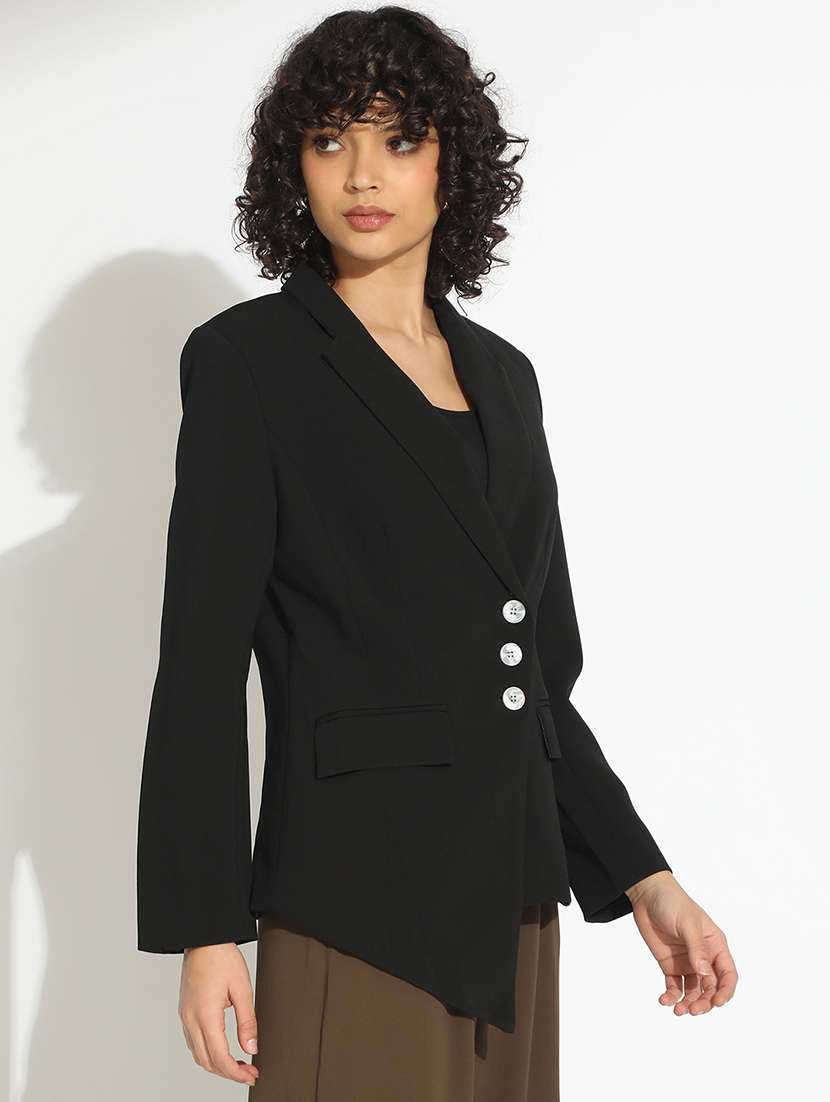 women black solid long sleeve double breasted blazer - 22086231 -  Standard Image - 2
