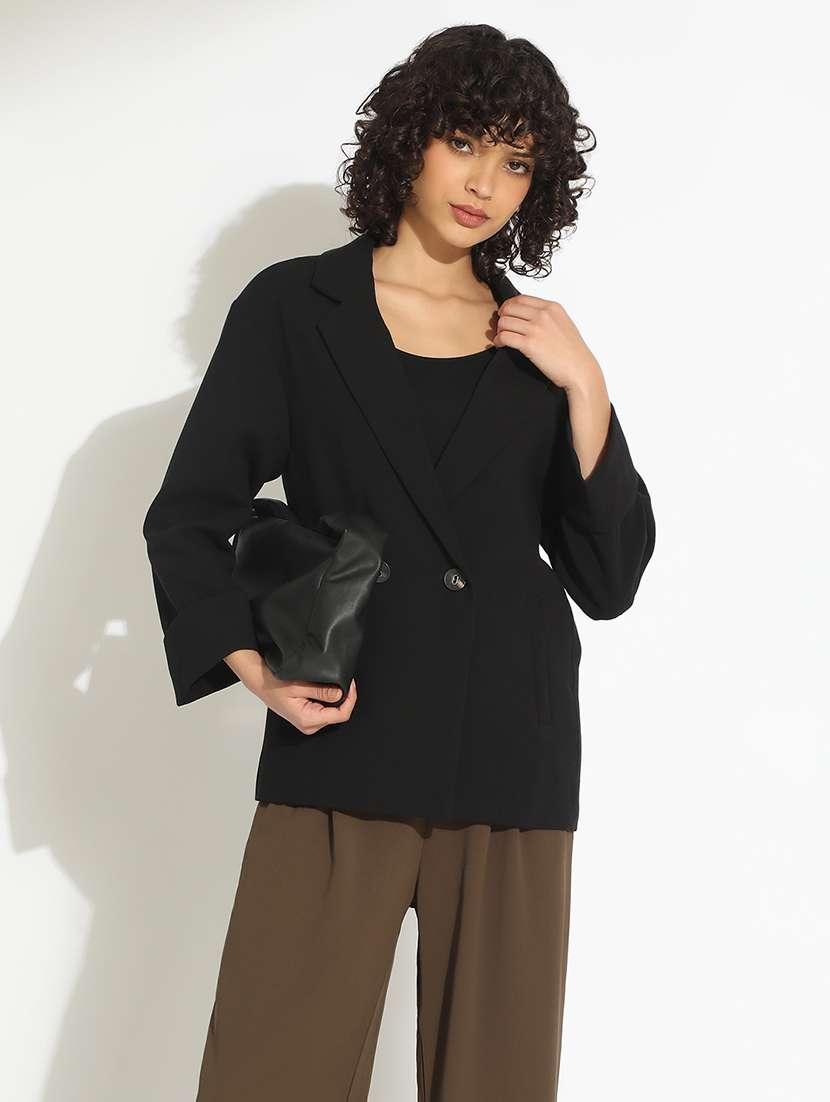 women black solid long sleeve double breasted blazer