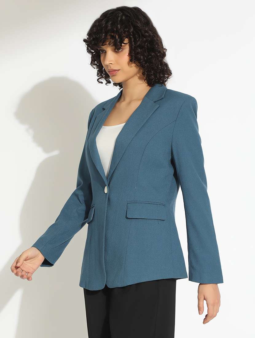 women solid long sleeve single breasted blazer - 22086233 - Standard Image - 2