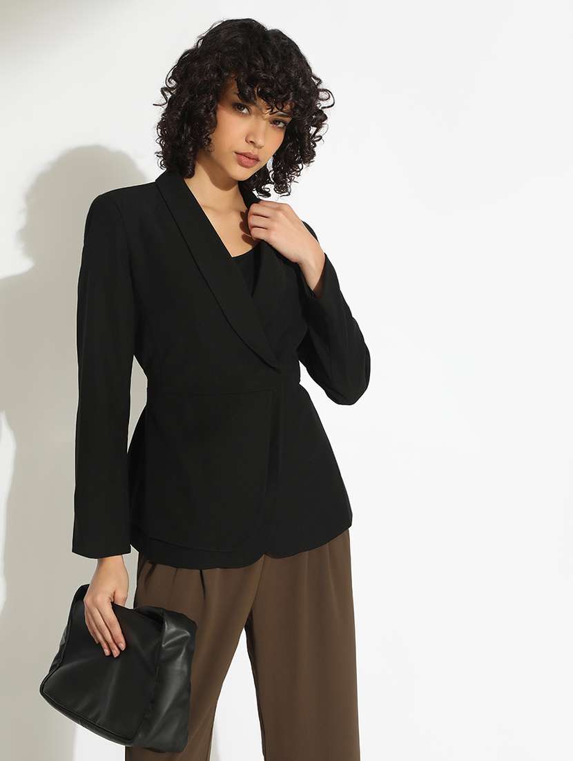 women solid long sleeve double breasted blazer - 22086234 -  Zoom Image - 0