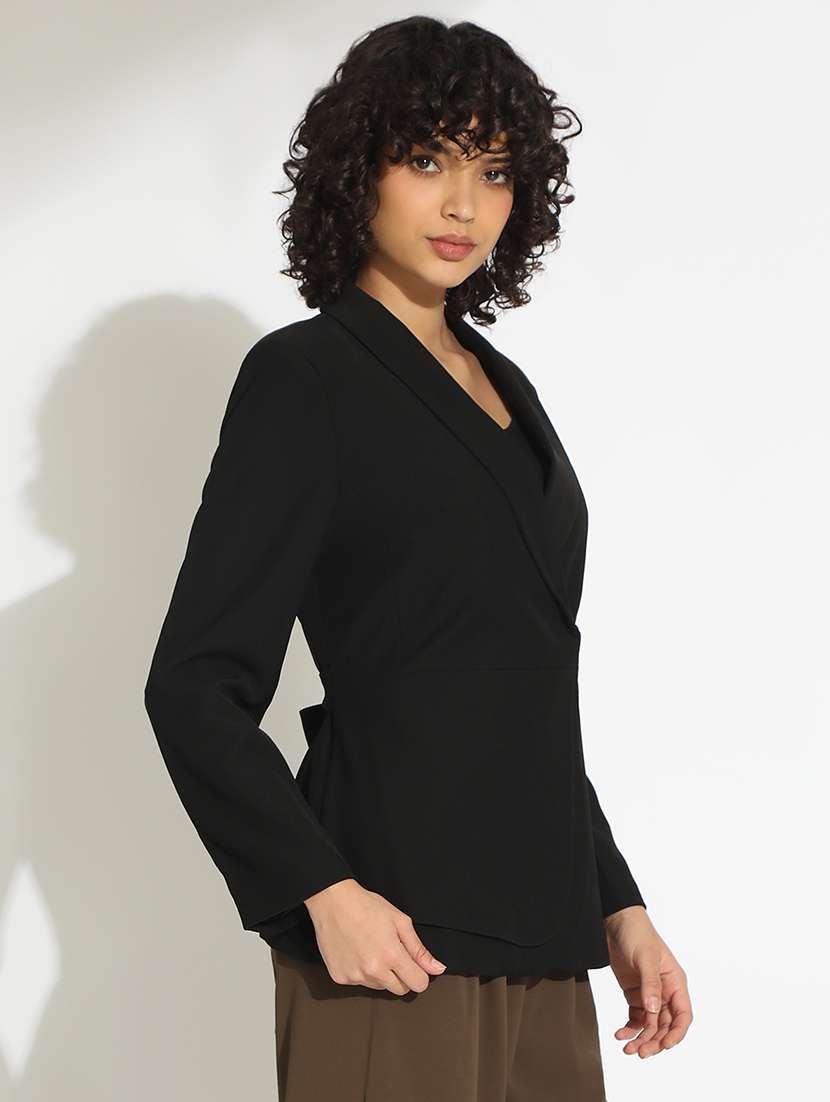 women solid long sleeve double breasted blazer - 22086234 - Standard Image - 2