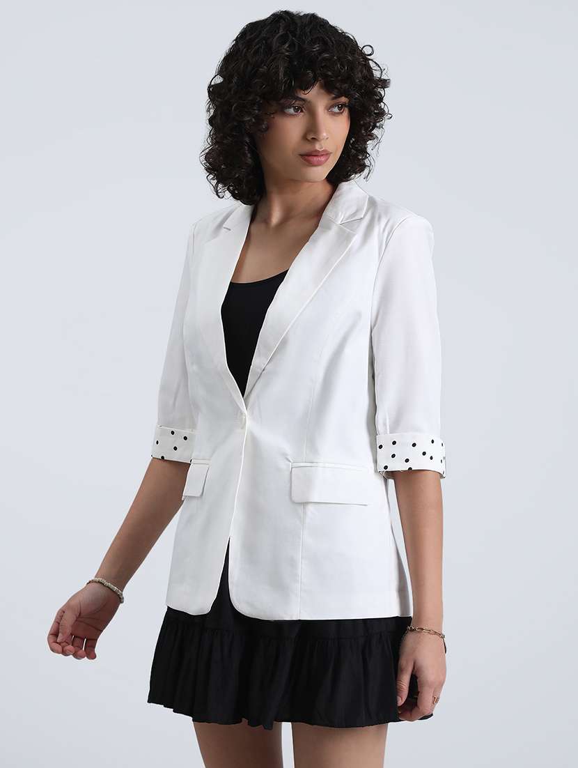 women solid three quarter sleeve single breasted blazer - 22086236 -  Standard Image - 2
