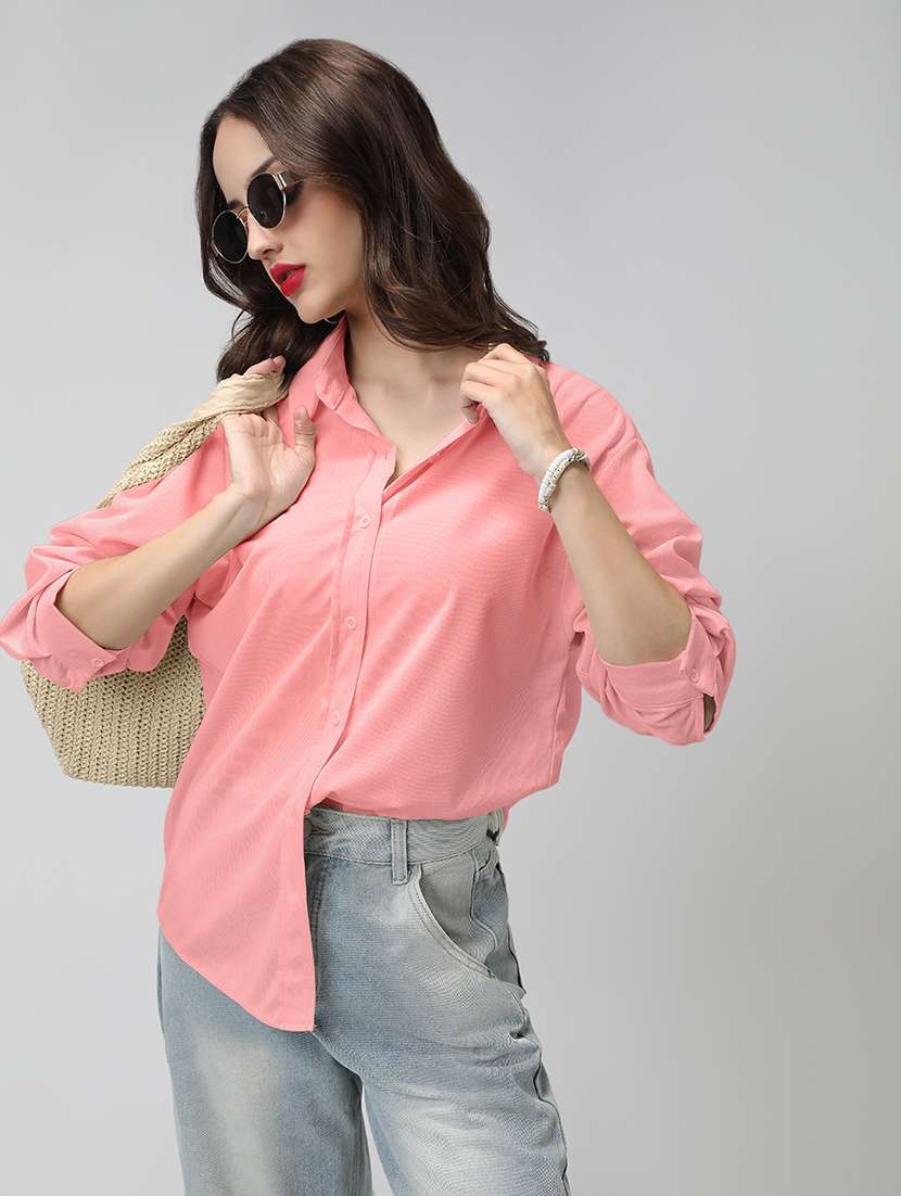 women solid long sleeve collared oversized shirt - 22086241 -  Standard Image - 2