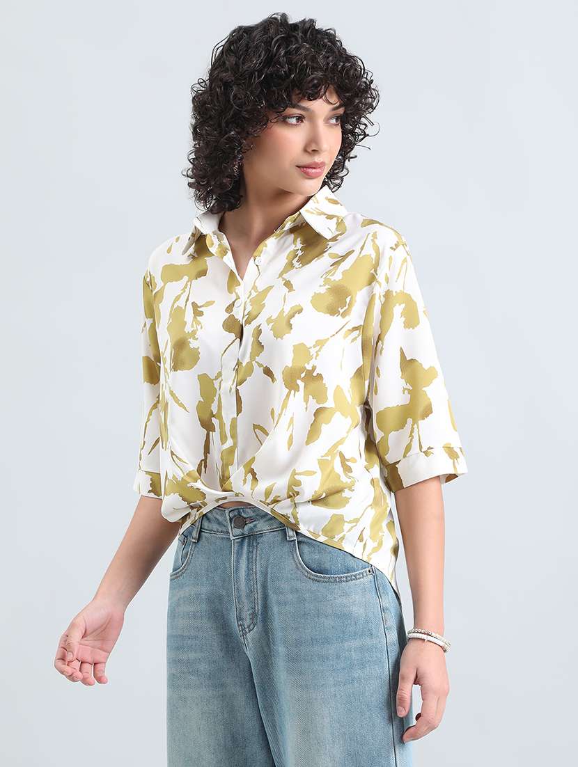 women printed collared high low shirt - 22086245 -  Standard Image - 2