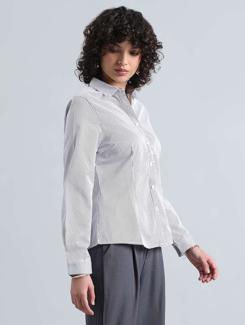 women striped long sleeve collared shirt - 22086247 - Standard Image - 2