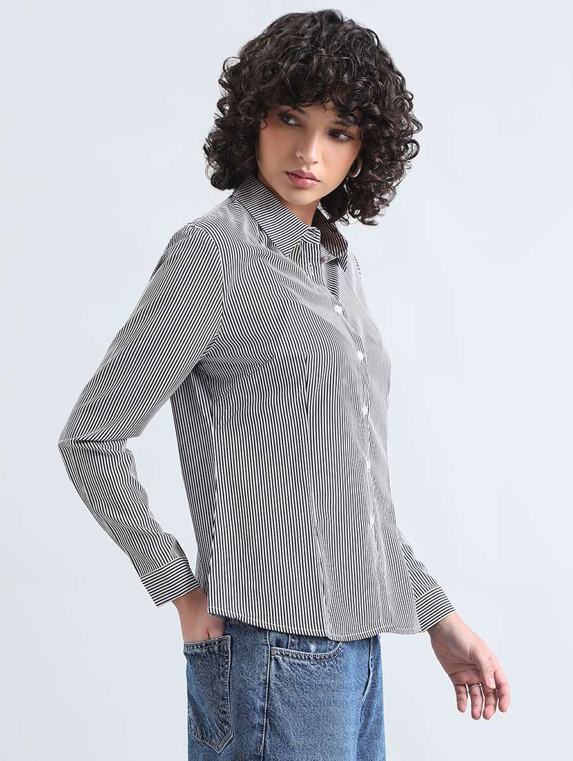 womne striped collared long sleeve shirt - 22086248 -  Standard Image - 2