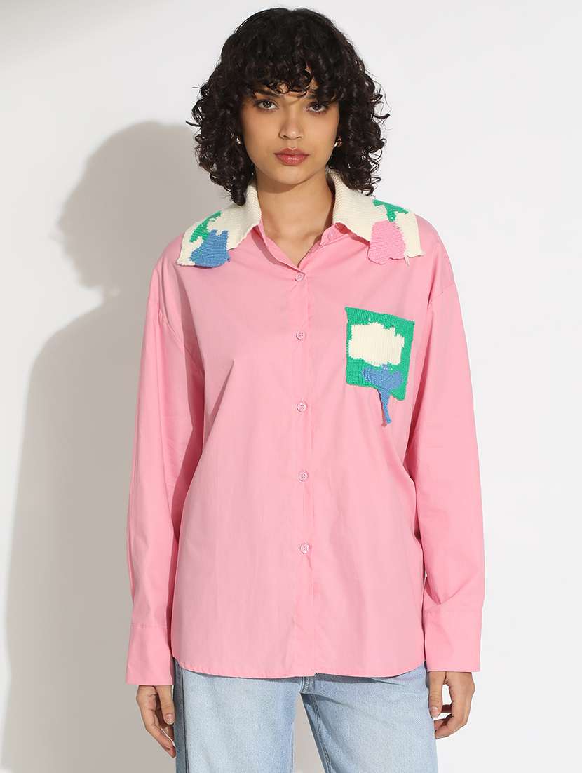 women self designed collared long sleeve oversized shirt - 22086249 -  Standard Image - 2