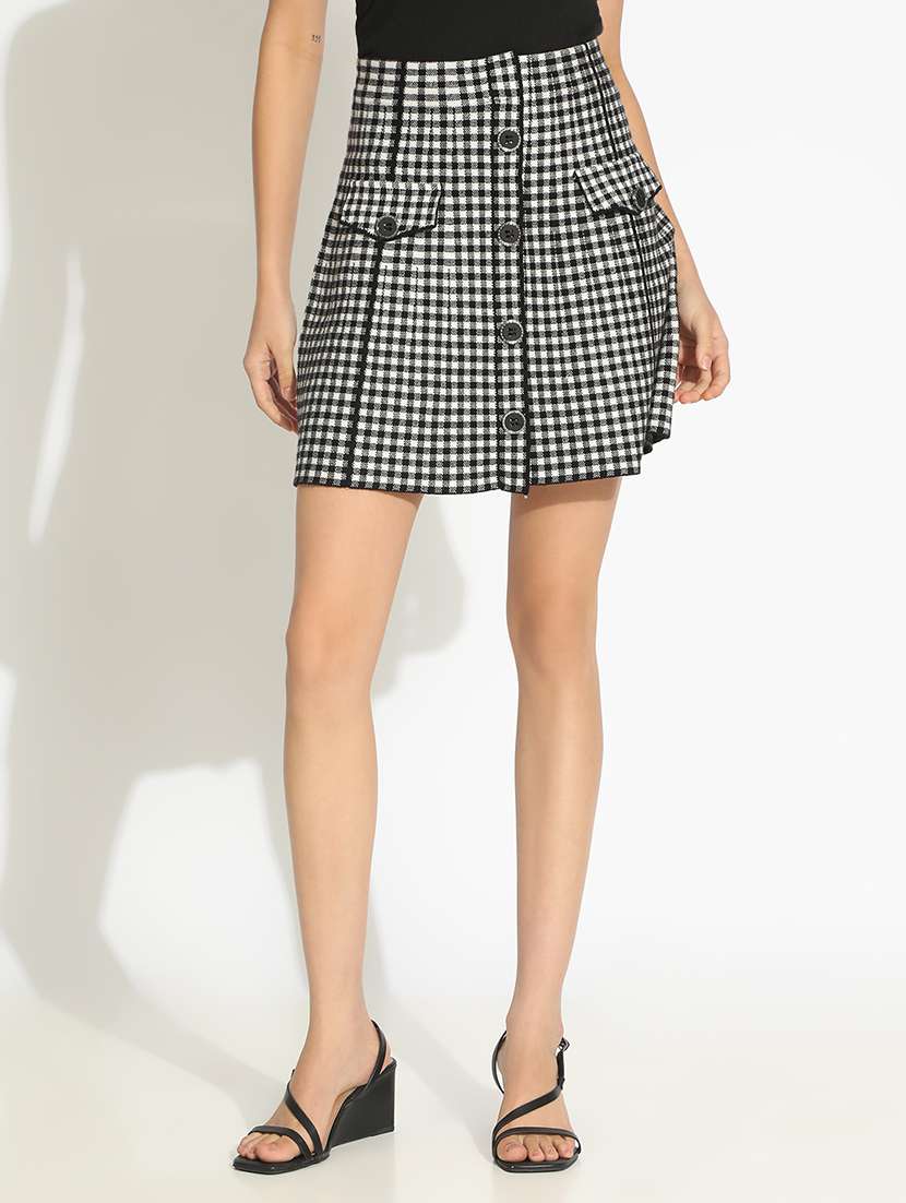 women checkered high rise a-line skirt - 22086261 - Standard Image - 2