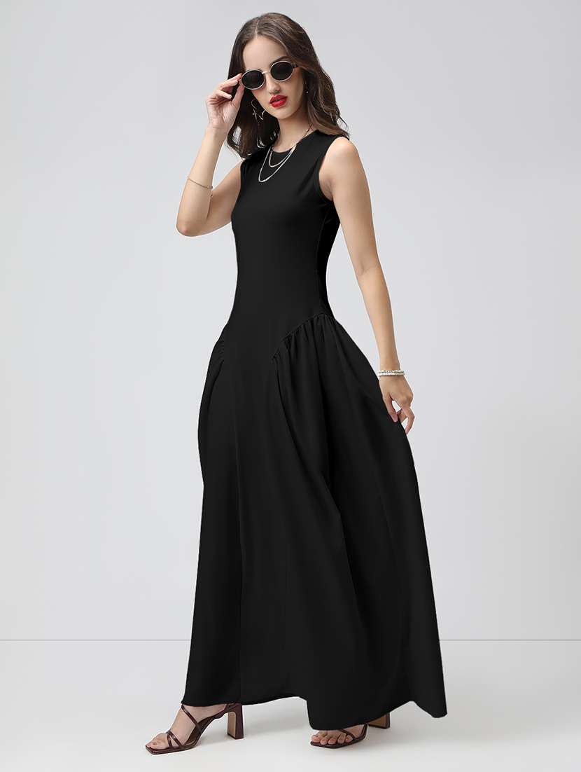 women black solid sleeveless fit & flare dress - 22086275 - Standard Image - 2