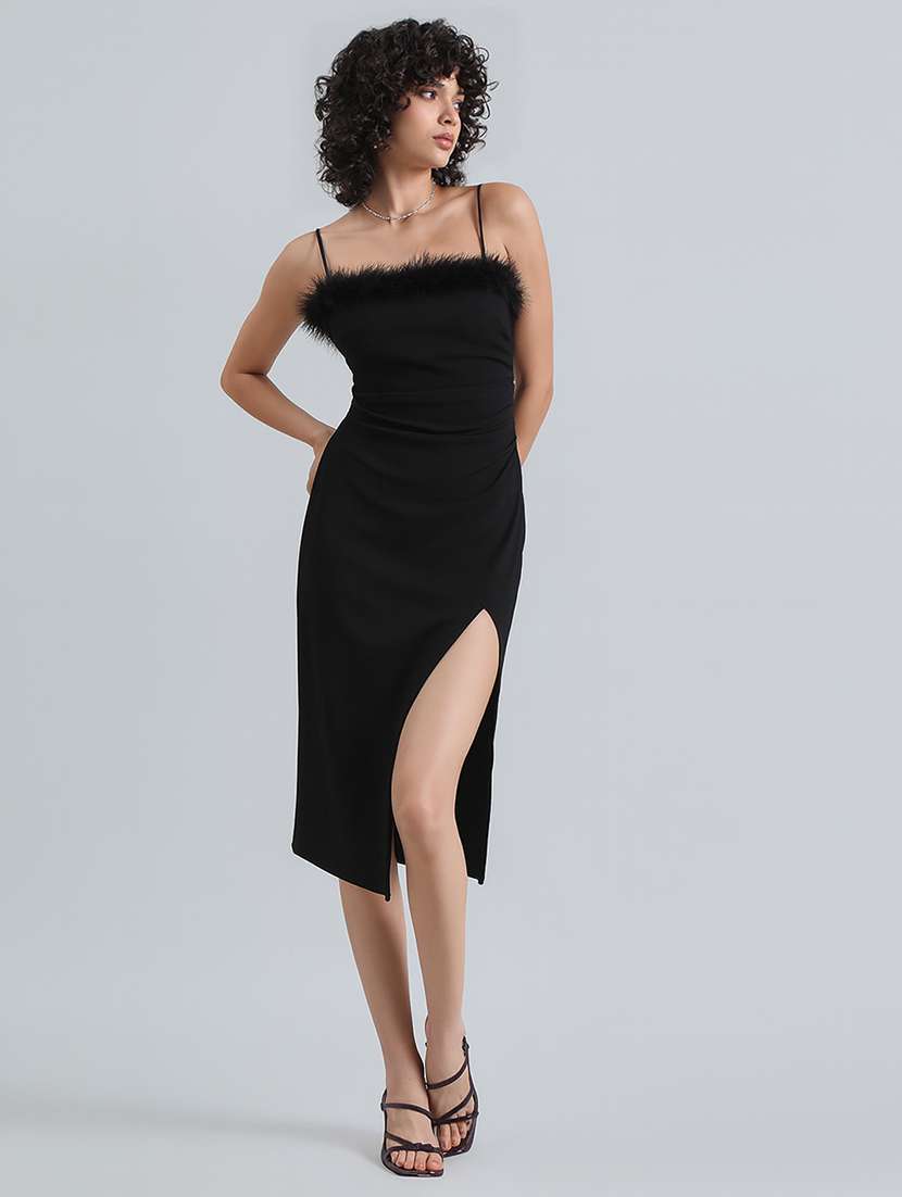 women black solid shoulder strap bodycon dress - 22086277 - Standard Image - 2