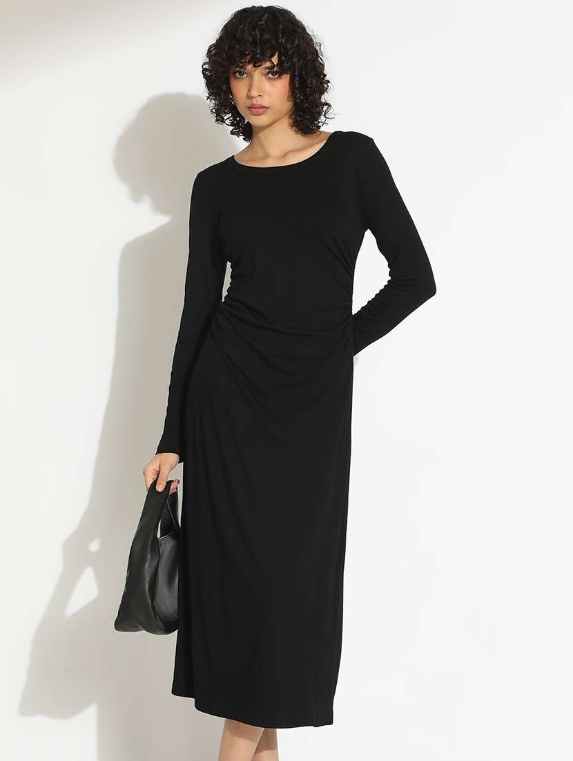 women black solid long sleeve a-line dress - 22086280 - Zoom Image - 0