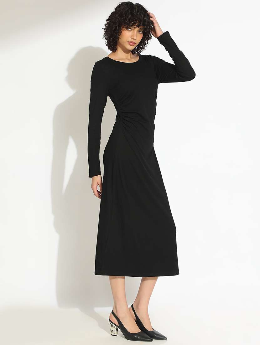 women black solid long sleeve a-line dress - 22086280 - Standard Image - 2