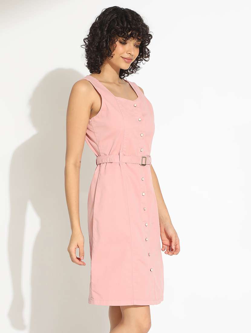 women pink solid sleeveless sheath dress - 22086282 - Standard Image - 2
