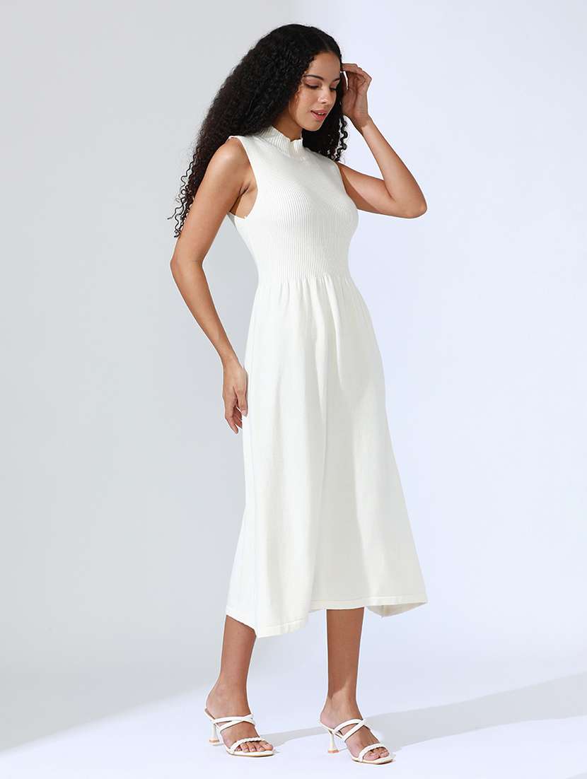 women white solid sleeveless a-line dress - 22086284 -  Standard Image - 2