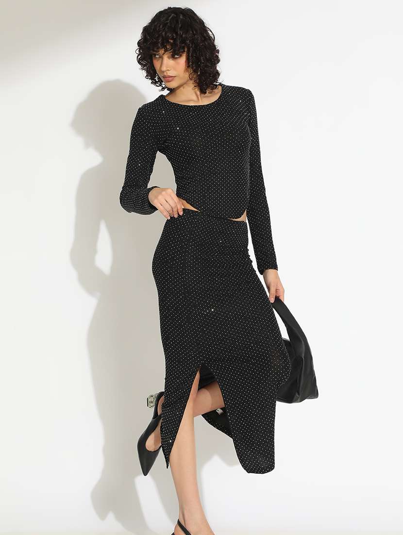 women embellished top and skirt co-ord set