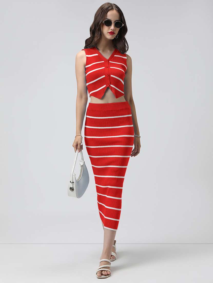 women striped top and skirt co-ord set - 22086310 -  Standard Image - 2