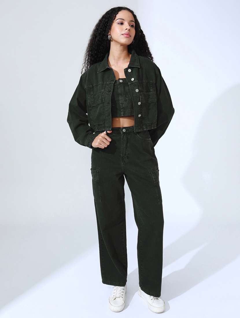 women solid top and trouser with jacket co-ord set - 22086312 -  Standard Image - 2