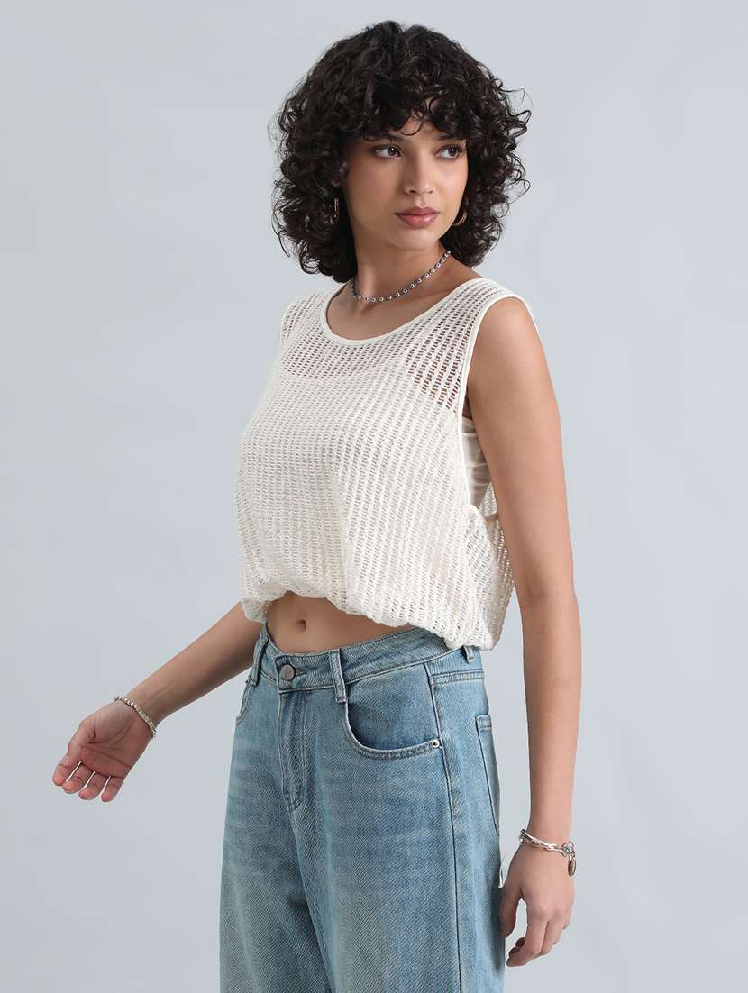 women white solid sleeveless crop top - 22086315 -  Standard Image - 2