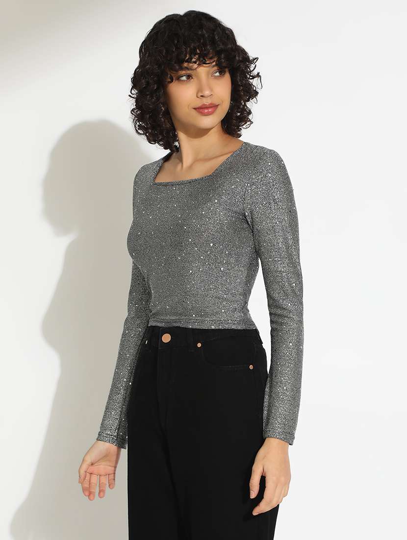 women self designed long sleeve crop top - 22086316 -  Standard Image - 2