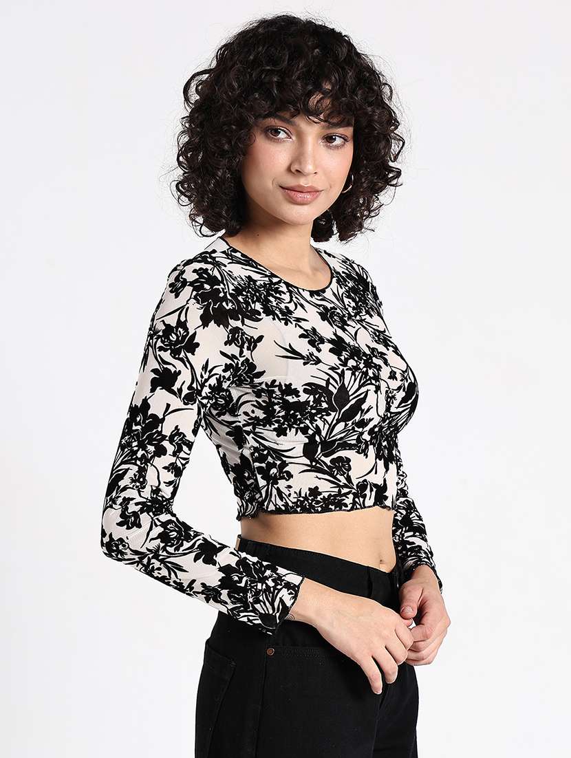 women floral print long sleeve crop op - 22086319 -  Standard Image - 2