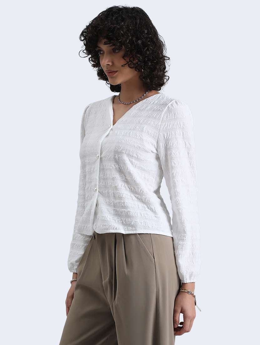 women self designed puff sleeve front open top - 22086325 -  Standard Image - 2