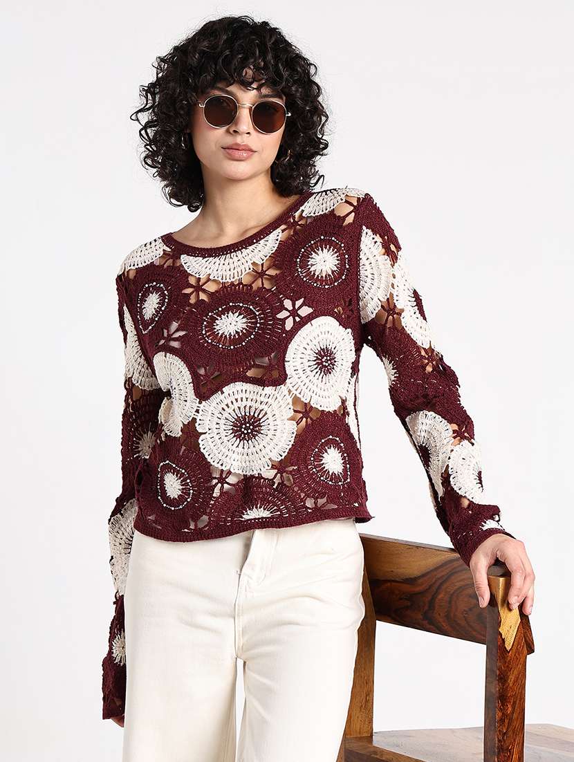 women self designed crochet long sleeve top - 22086330 -  Zoom Image - 0