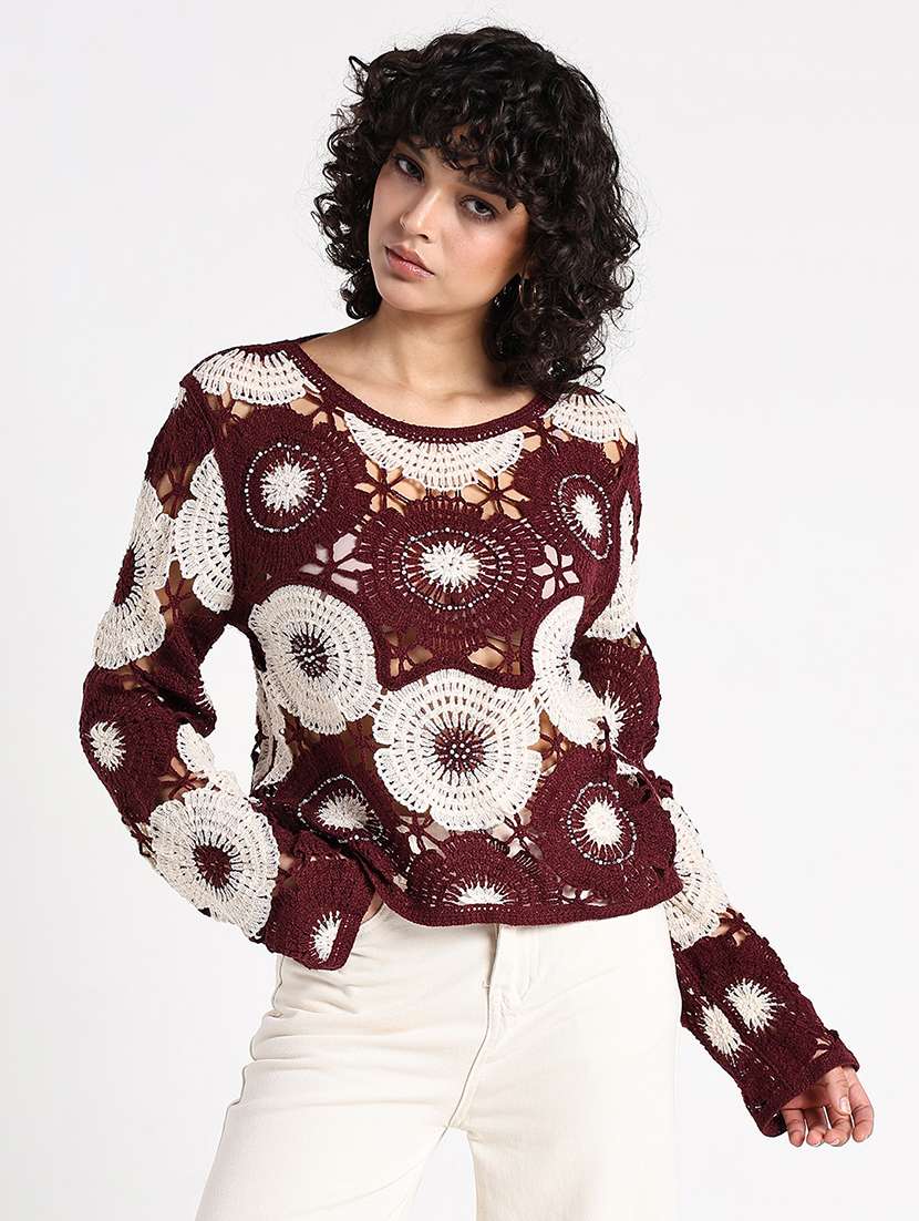 women self designed crochet long sleeve top - 22086330 -  Standard Image - 7