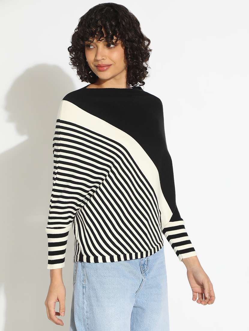 Women Striped Boat Neck Long Sleeve Pullover