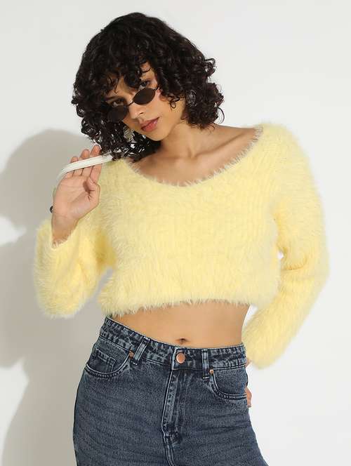 women solid long sleeve crop pullover - 22086332 - Standard Image - 0