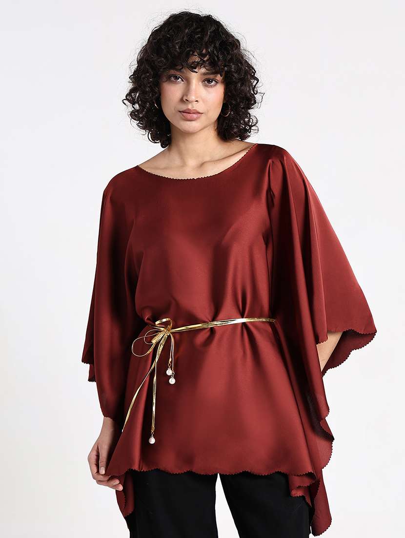 women solid kimono sleeve asymmetric top - 22086339 - Standard Image - 2