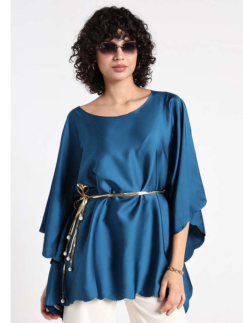 women solid kimono sleeve asymmetric top 