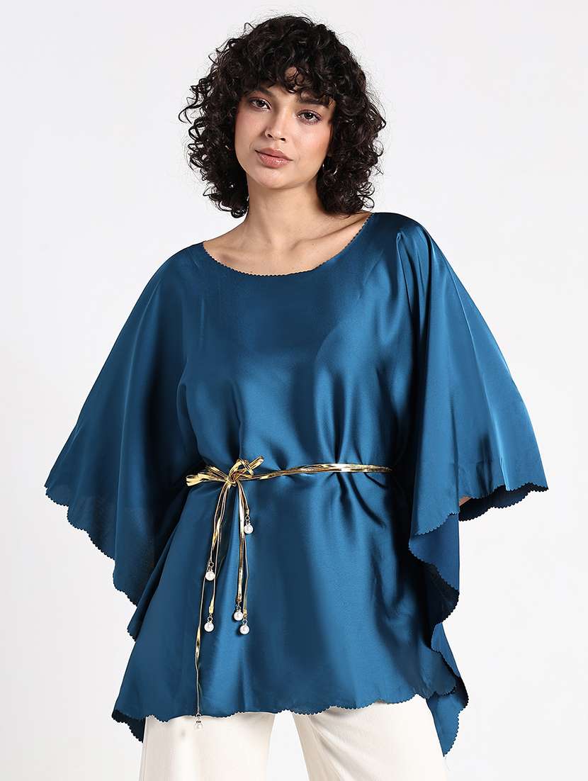 women solid kimono sleeve asymmetric top - 22086340 - Standard Image - 2
