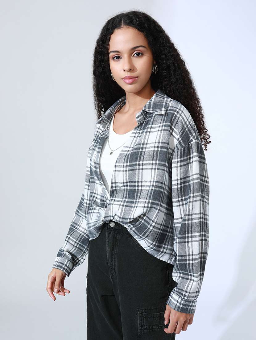 women checkered collared long sleeve shirt top - 22086344 -  Standard Image - 2