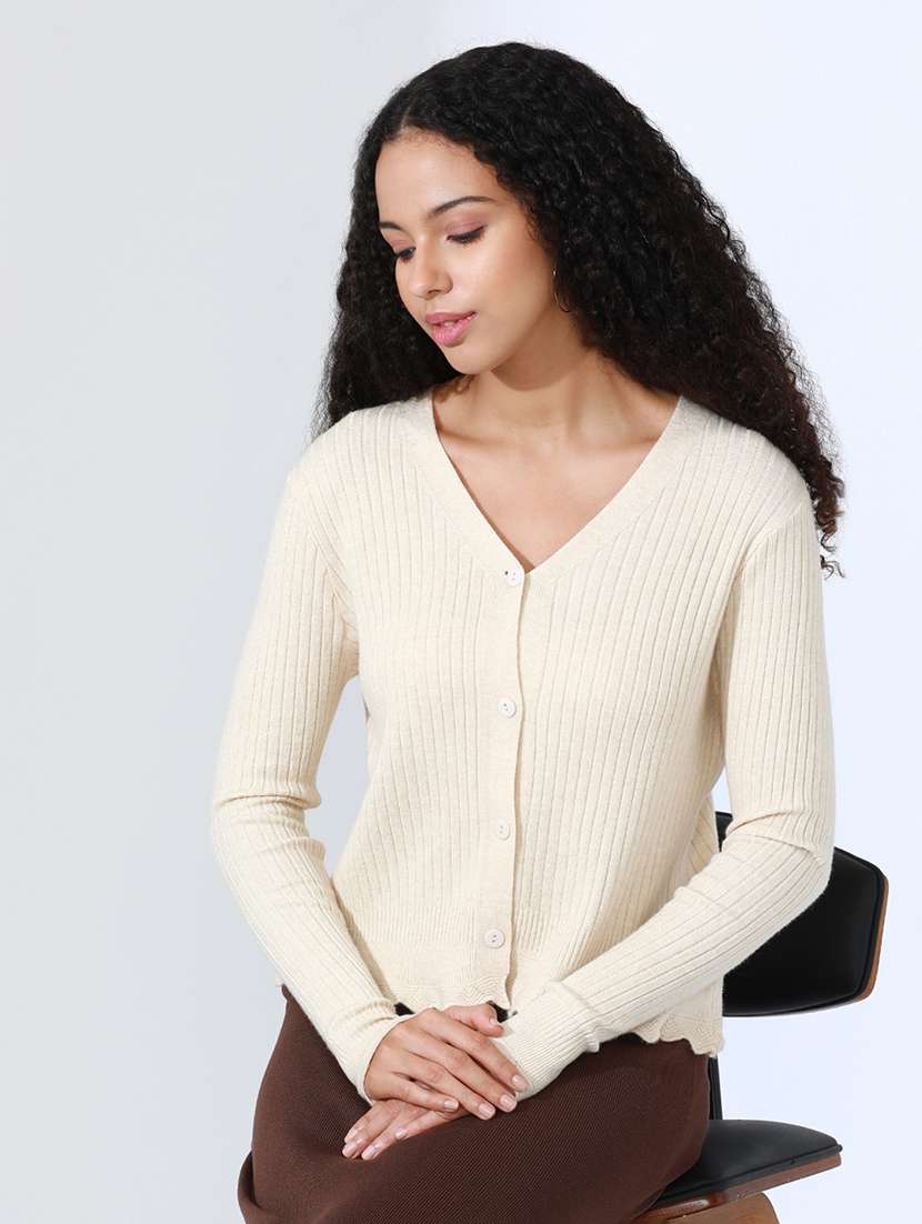 women beige solid long sleeve regular top