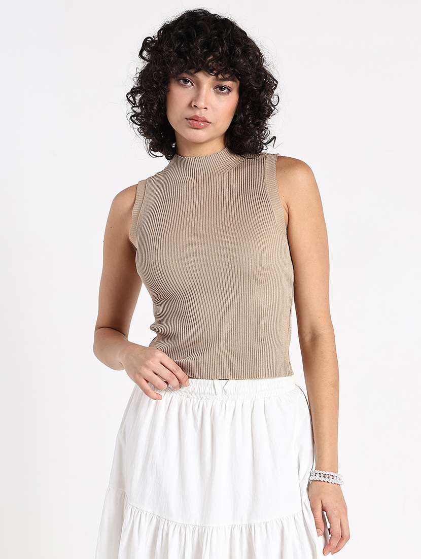 women beige solid sleeveless tank top - 22086350 -  Standard Image - 2