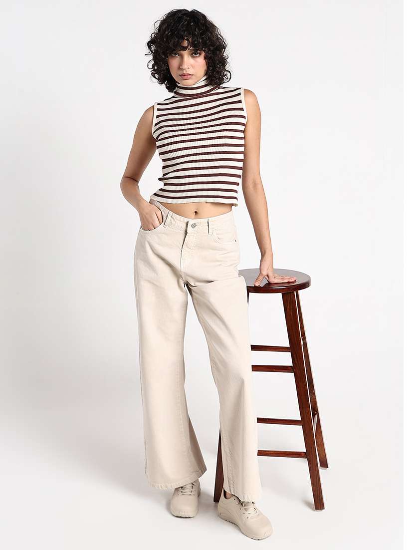 women striped turtle neck sleeveelss crop top - 22086353 -  Standard Image - 7