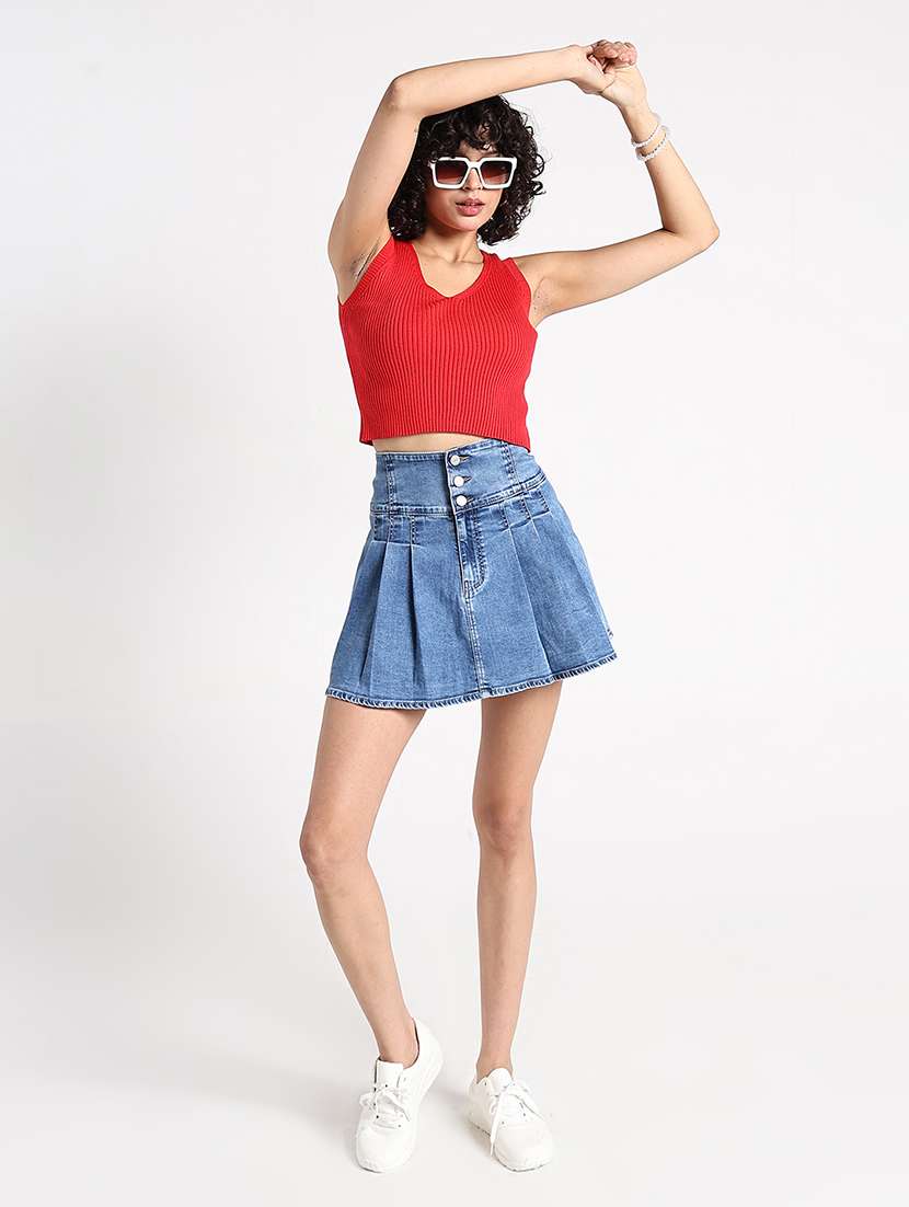 women red solid sleeveless crop top - 22086354 -  Standard Image - 7