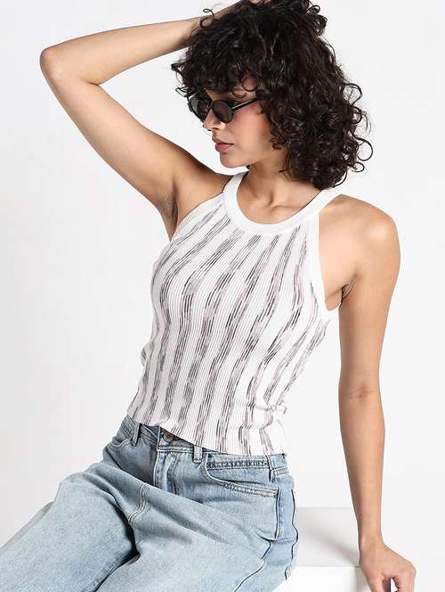 women striped halter neck sleeveless tank top - 22086355 - Standard Image - 0