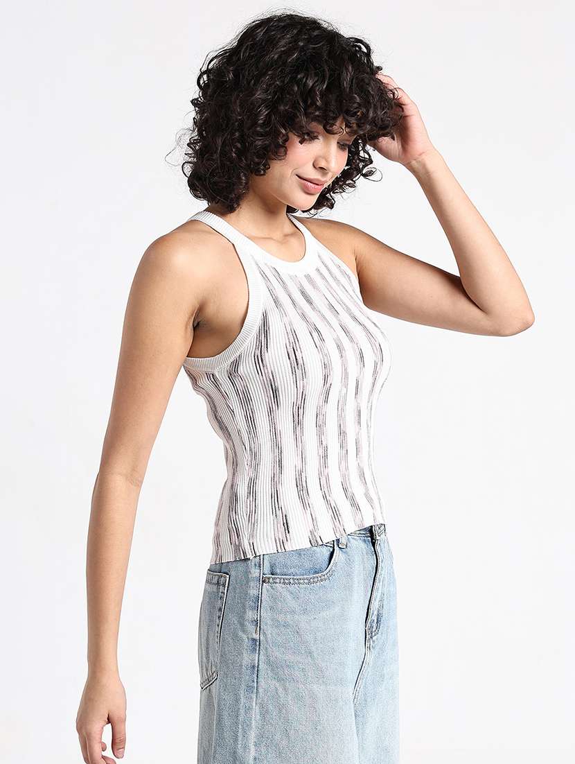 women striped halter neck sleeveless tank top - 22086355 - Standard Image - 2
