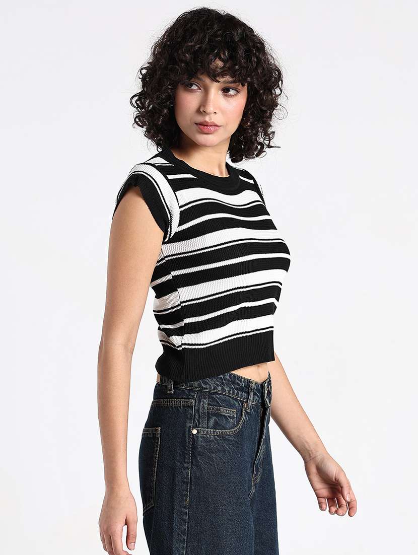 women striped cap sleeve crop top - 22086360 - Standard Image - 2