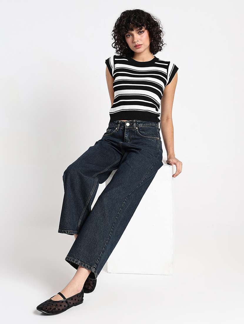 women striped cap sleeve crop top - 22086360 - Standard Image - 7