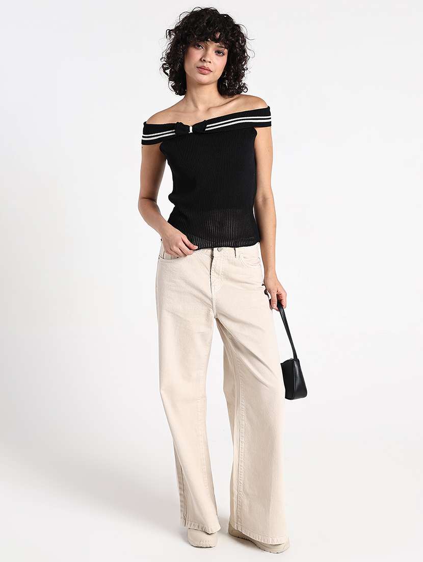 women black solid off shoulder regular top - 22086362 -  Standard Image - 7